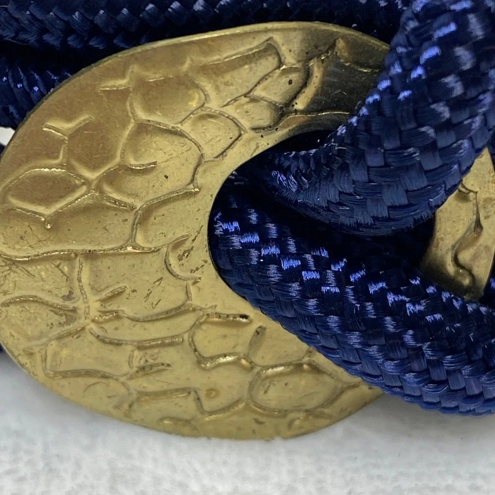 VTG Braided Navy Cord Rope Belt with Gold Tone Buckle‎ Adjustable Stetches